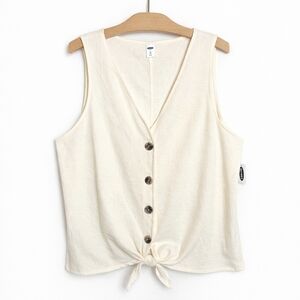 NWT Old Navy Ivory Textured Tie-Front Tank Top XL Tall Sleeveless Cropped